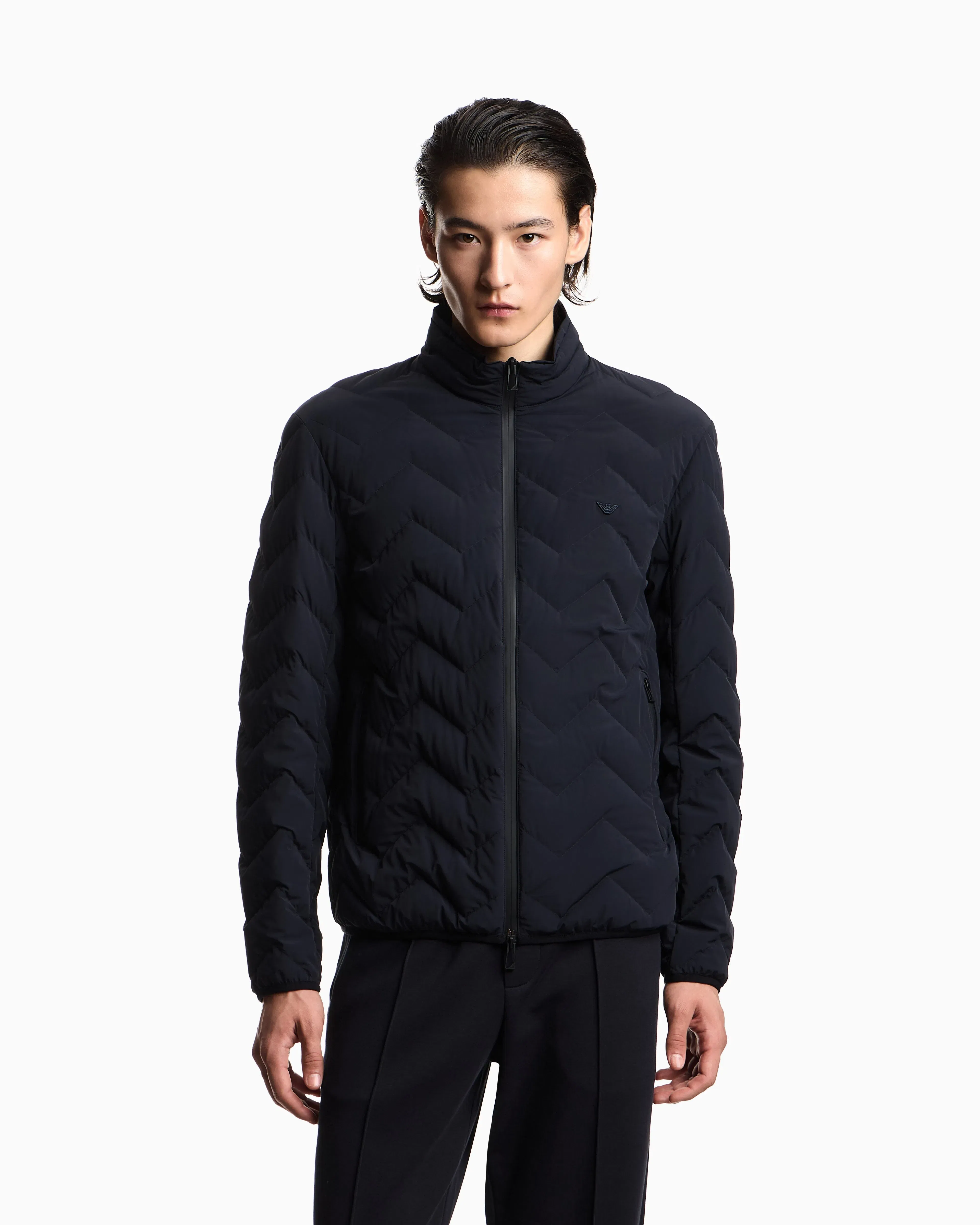 Emporio Armani Nylon down jacket with zip and chevron quilting Essential
