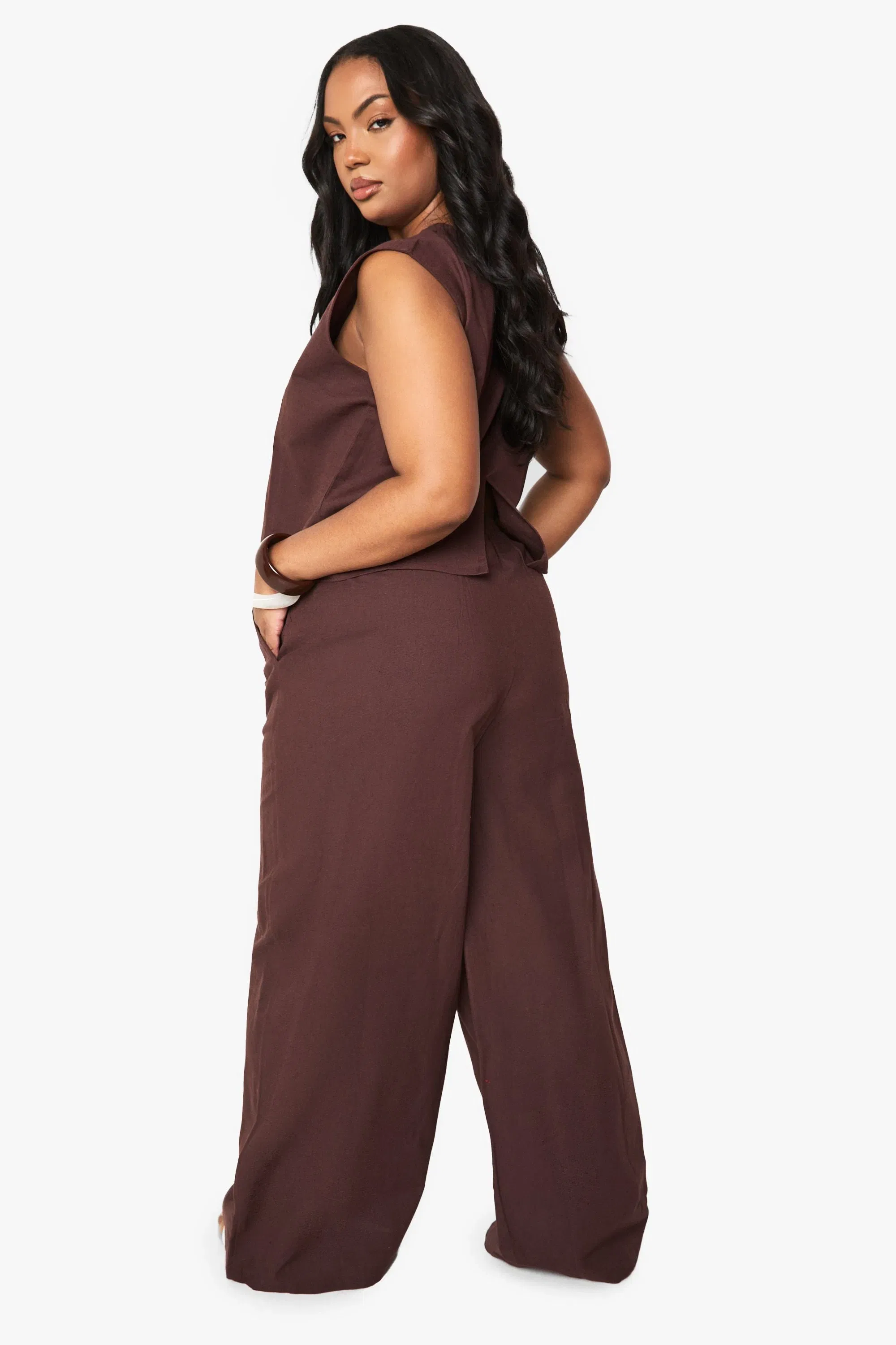 Plus Linen Wide Leg Trousers