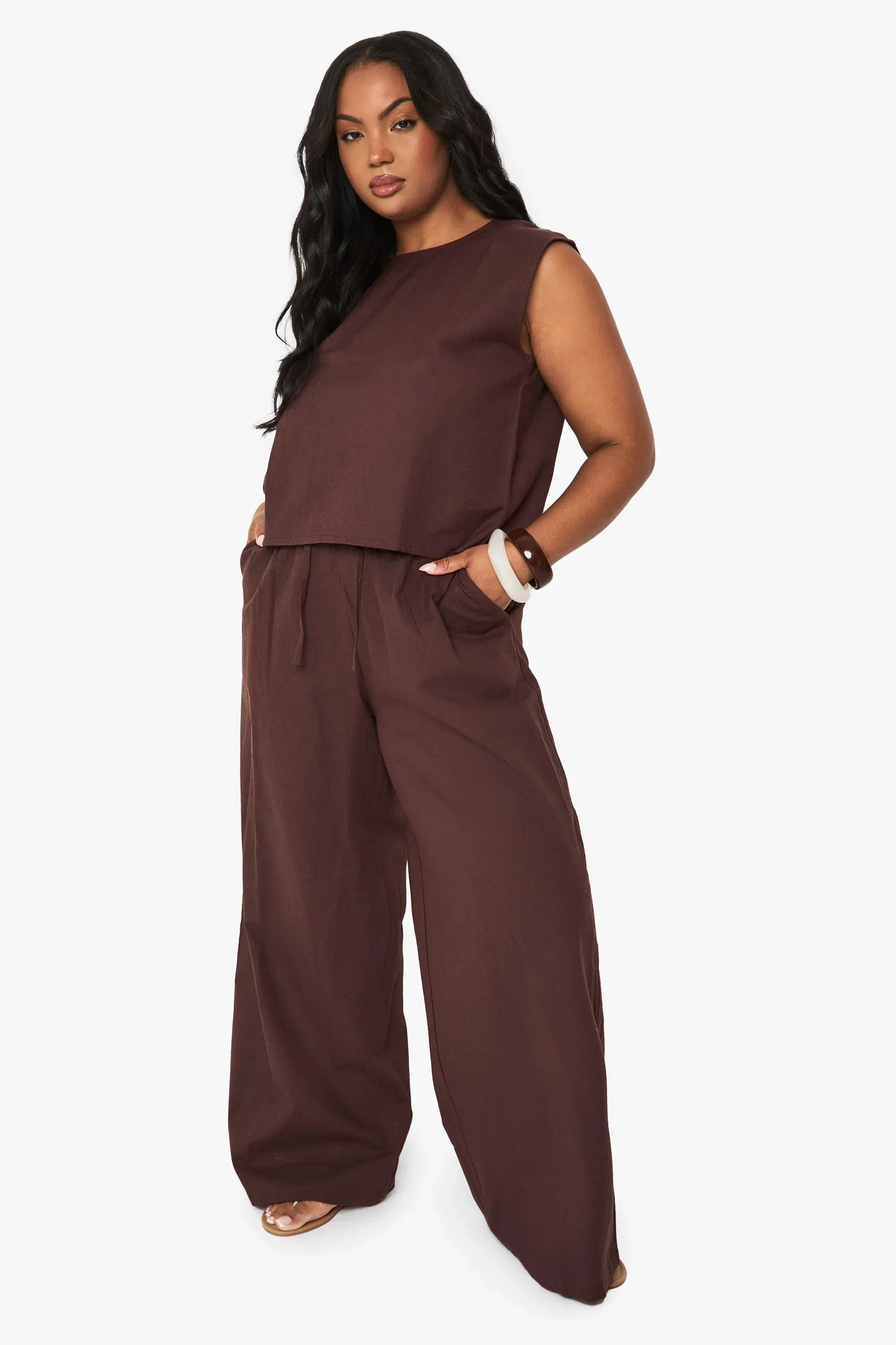 Plus Linen Wide Leg Trousers