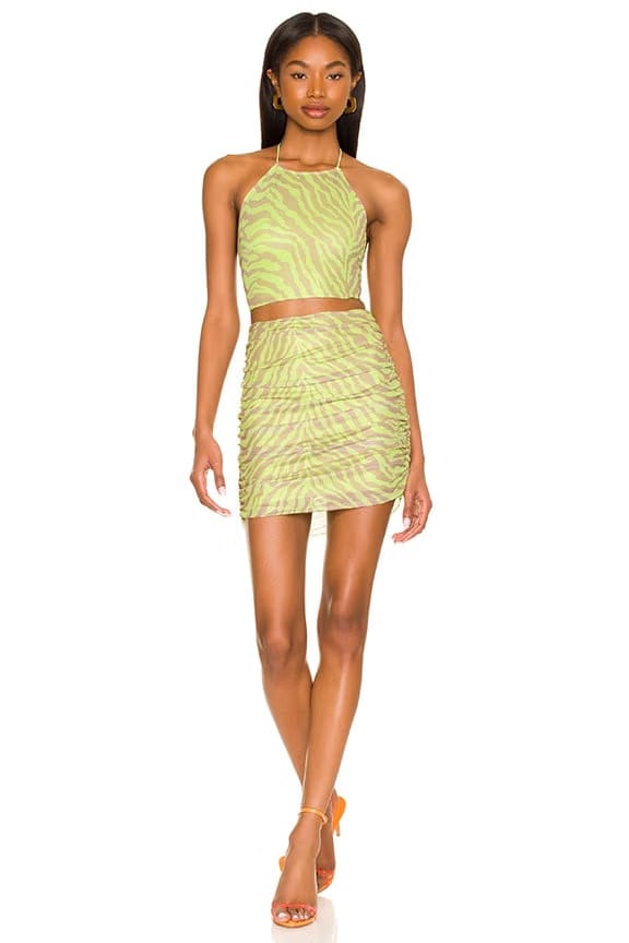 superdown Cierra Ruched Skirt Set in Lime Multi