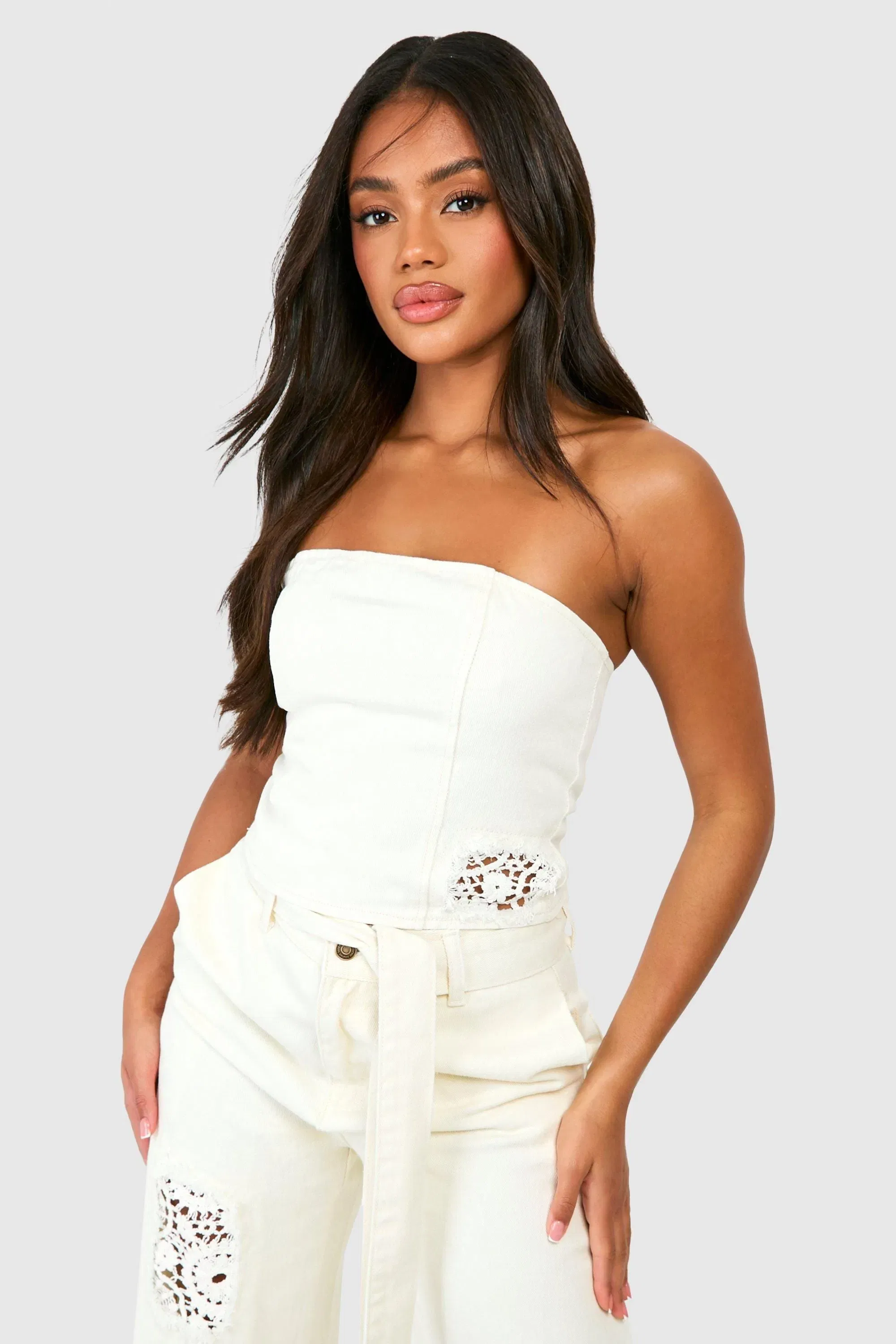 Crochet Mix Denim Bandeau Top