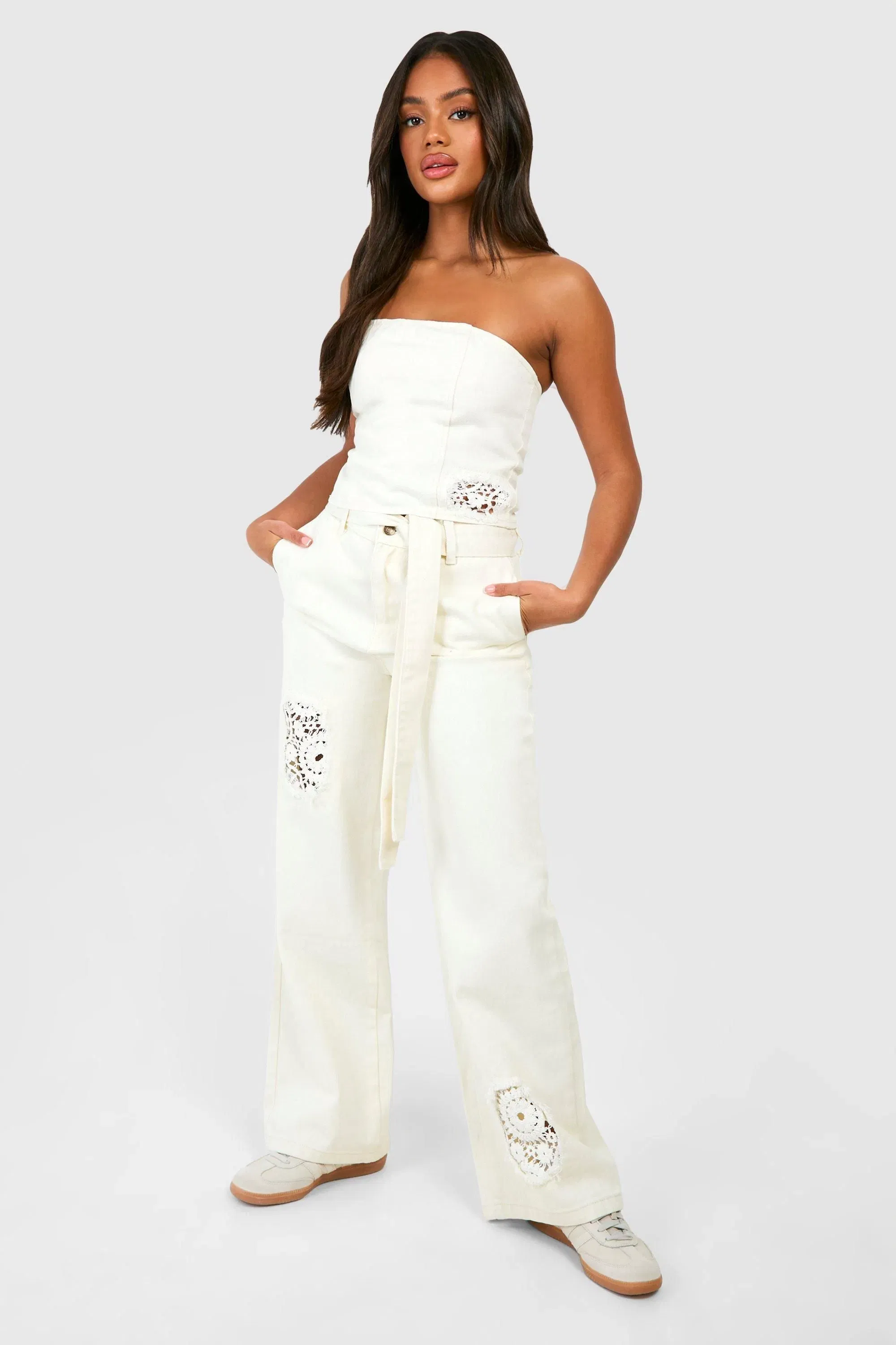 Crochet Mix Denim Bandeau Top