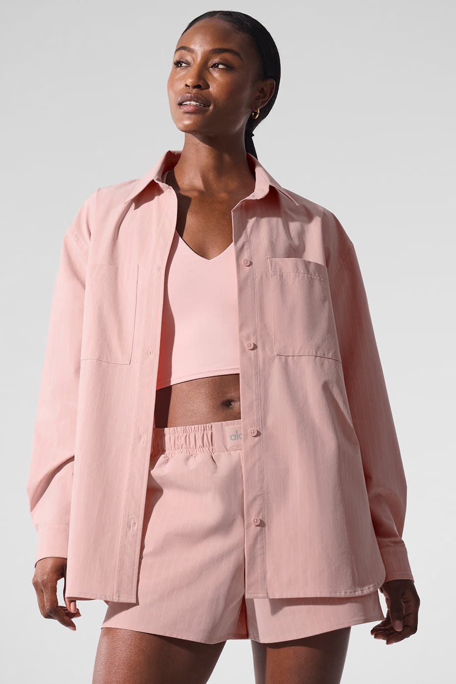 Alo Yoga Pinstripe Daylight Button Down Long Sleeve