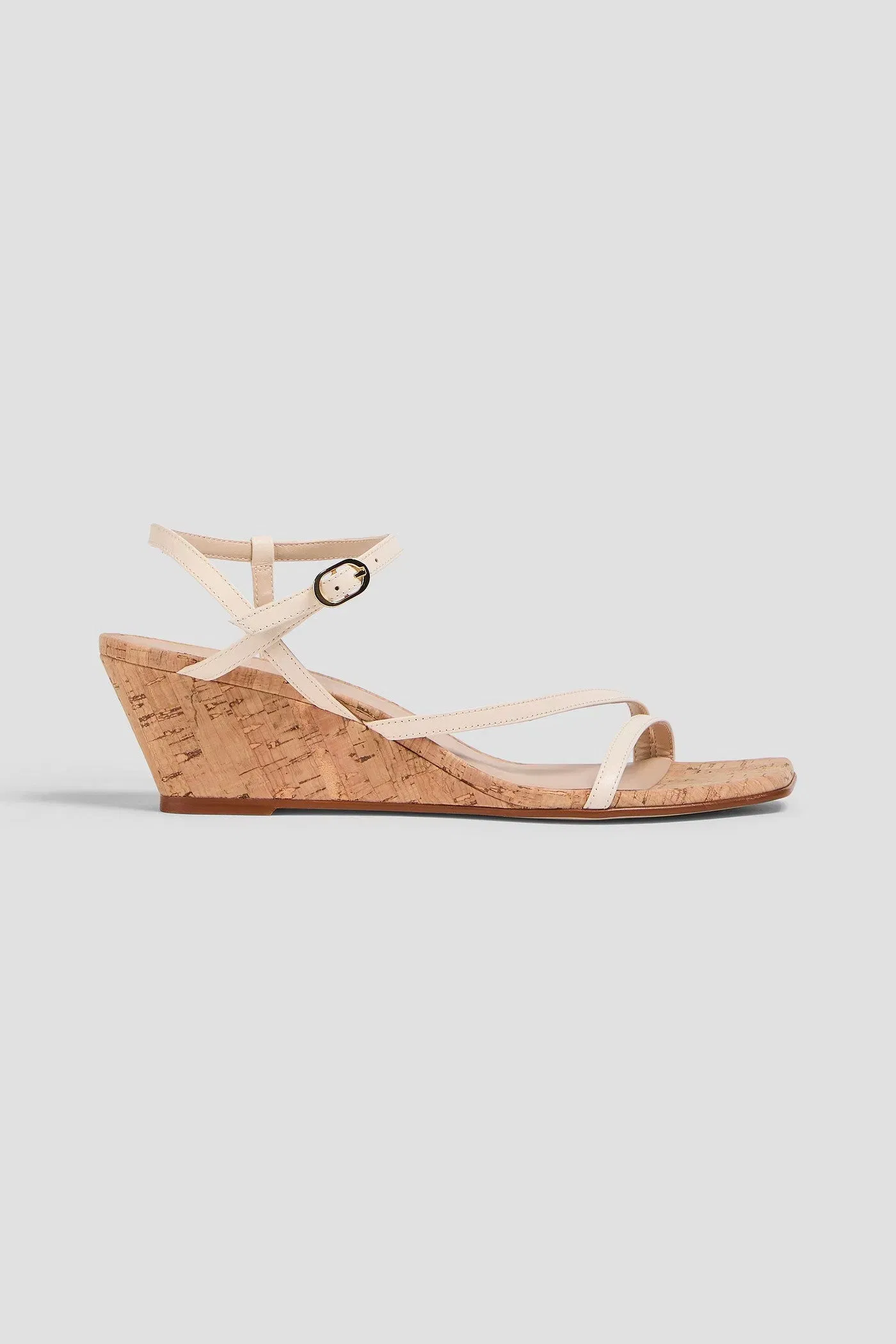 Stuart Weitzman Oasis 50 Leather Wedge Sandals Ecru Women's