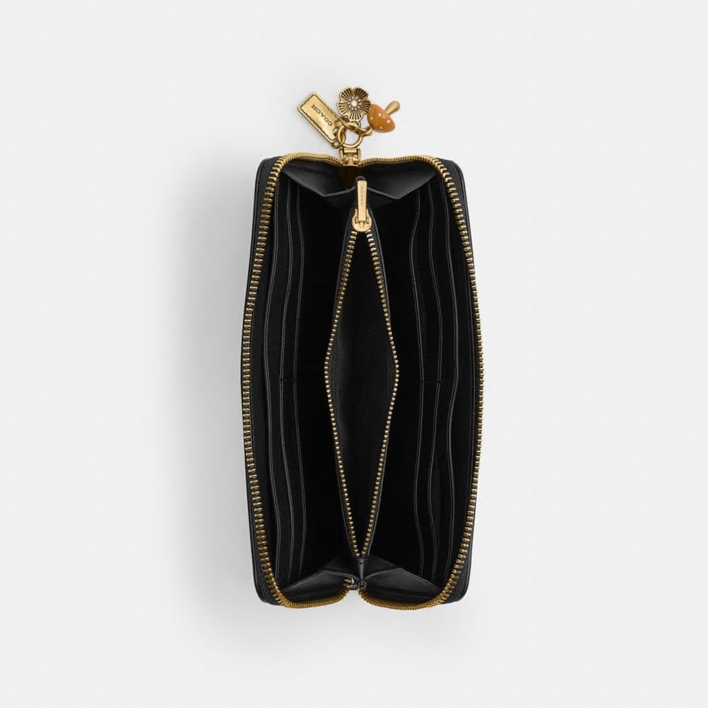 Coach Essential Slim Accordion Zip Wallet With Charms Brass Black