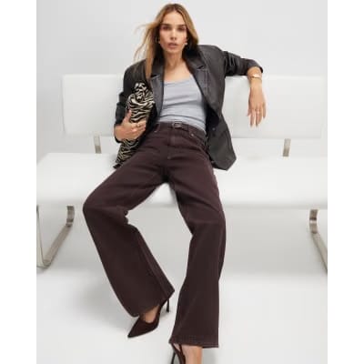 Brown Relaxed Straight Jeans