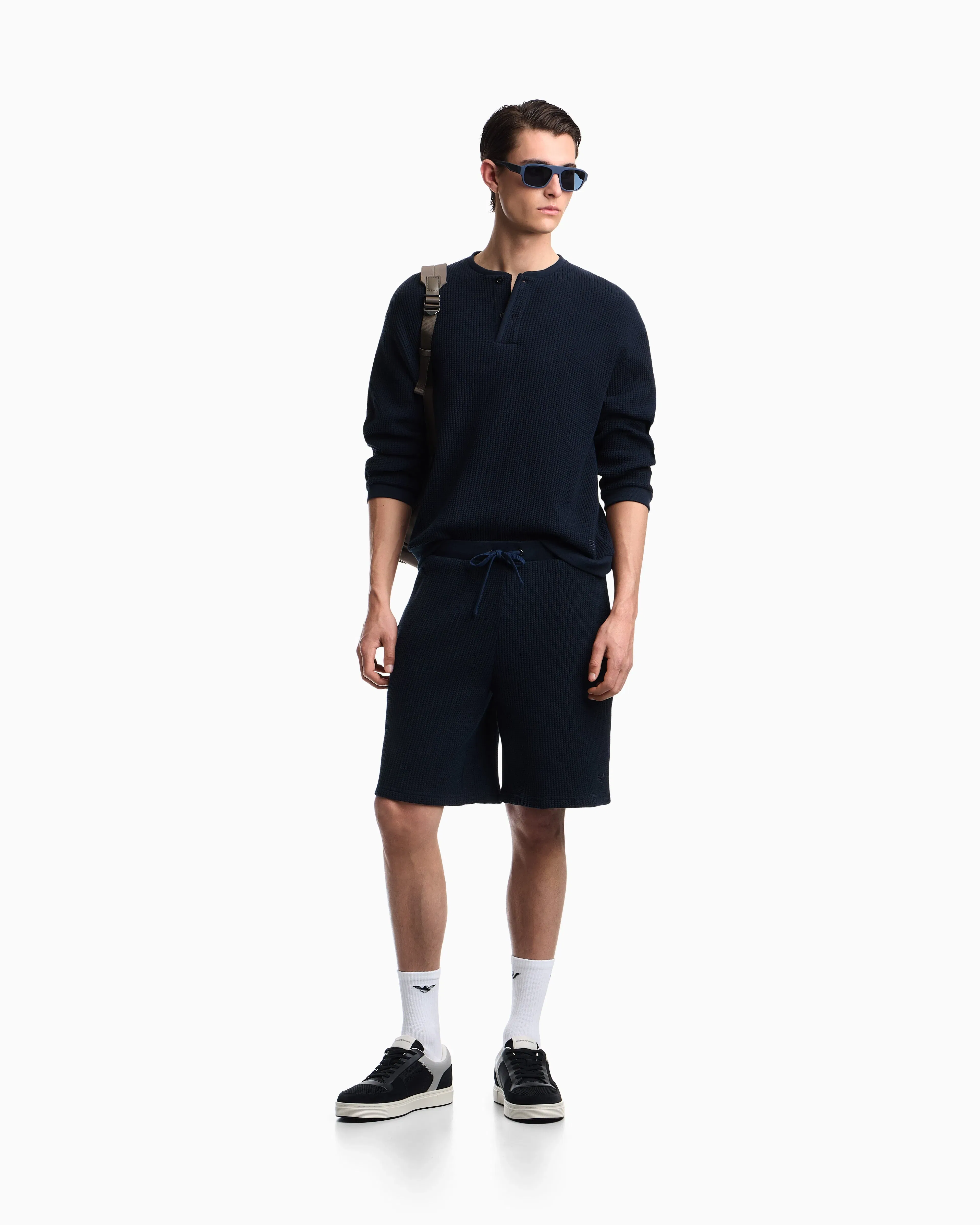 Emporio Armani Icon jersey-stitch, Henley-collar sweatshirt