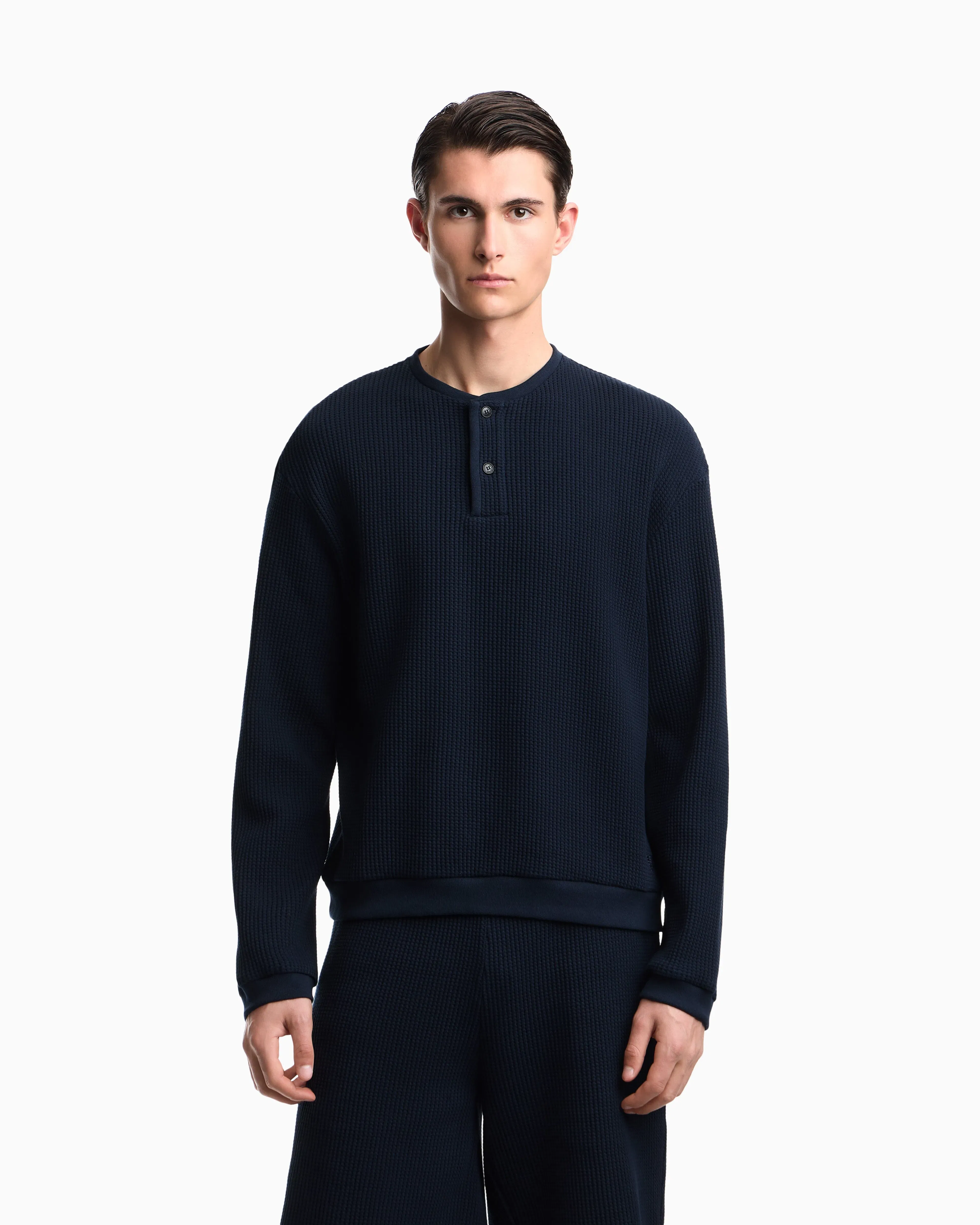 Emporio Armani Icon jersey-stitch, Henley-collar sweatshirt