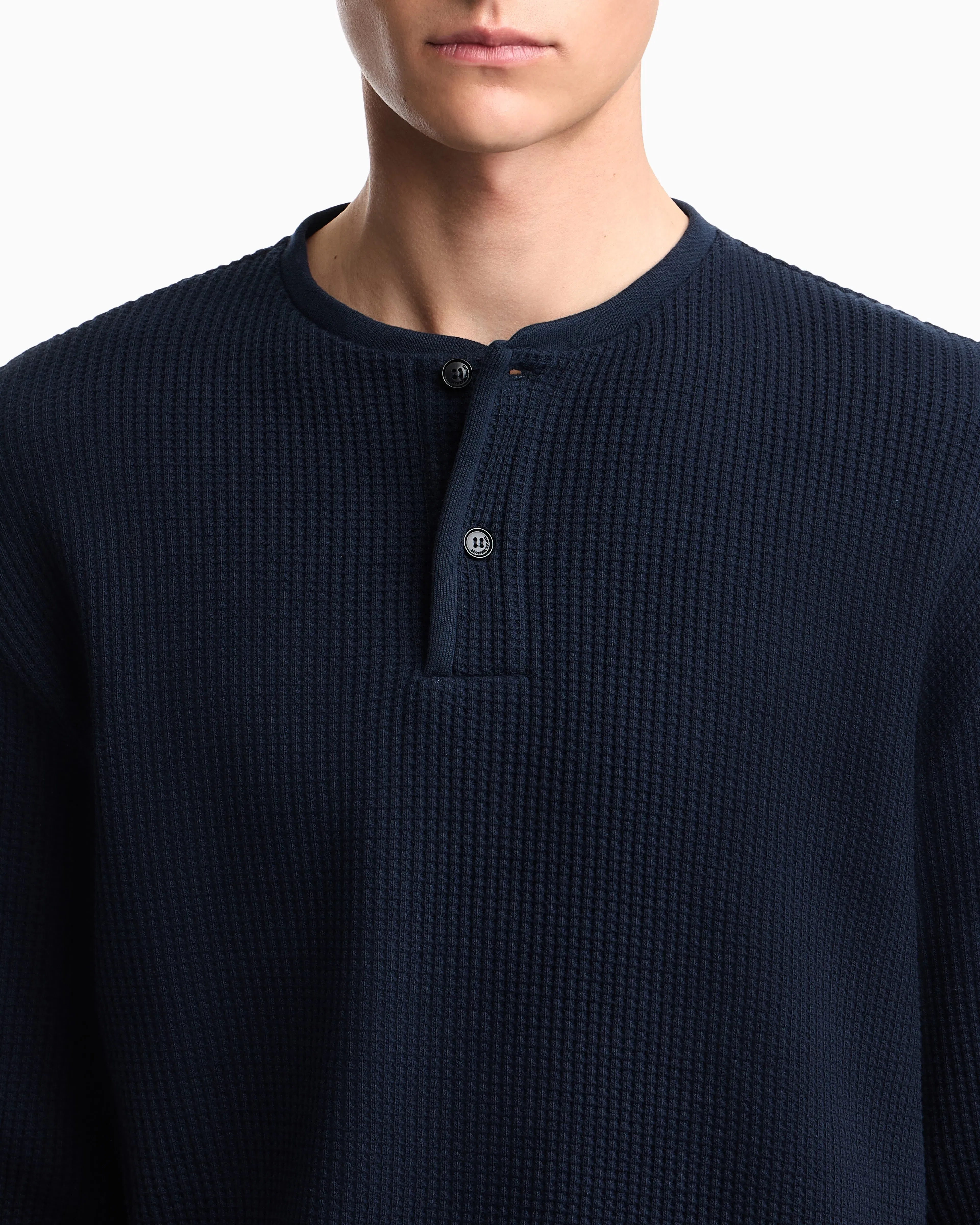 Emporio Armani Icon jersey-stitch, Henley-collar sweatshirt
