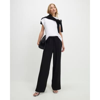 Black Tailored Drawstring Wide Leg Trousers