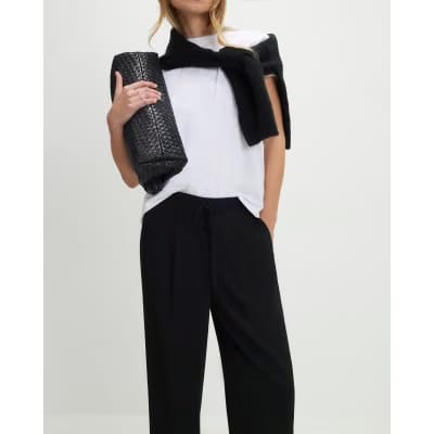 Black Tailored Drawstring Wide Leg Trousers