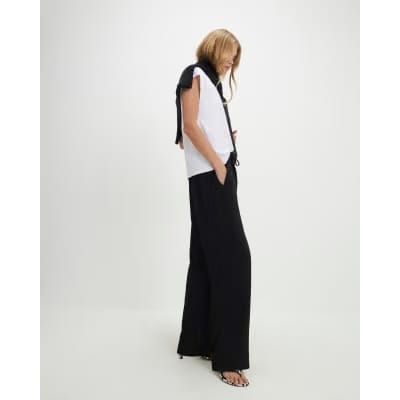 Black Tailored Drawstring Wide Leg Trousers