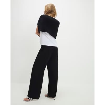 Black Tailored Drawstring Wide Leg Trousers