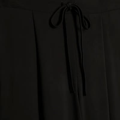 Black Tailored Drawstring Wide Leg Trousers
