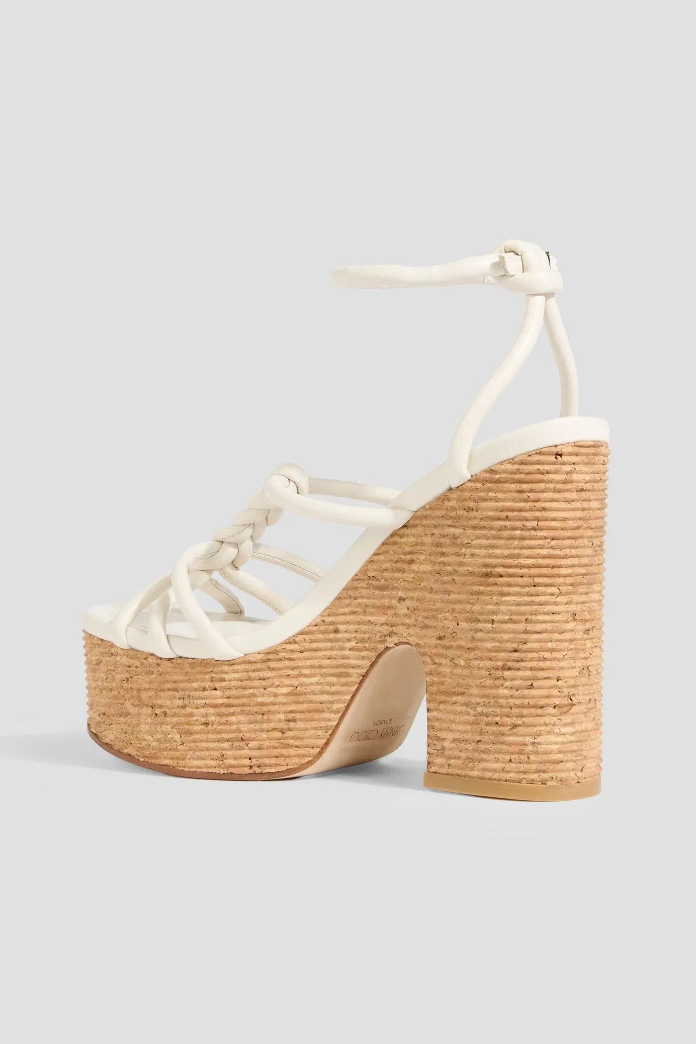 Jimmy Choo Clare 130 Braided Leather Platform Sandals Off-White Women's