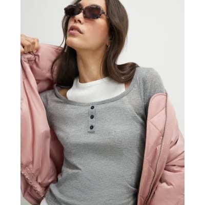 Grey Long Sleeve 2 in 1 Layered Top