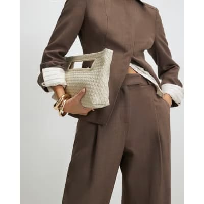 Brown Tailored Barrel Leg Trousers