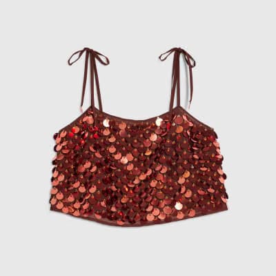 Brown Sequin Crop Top