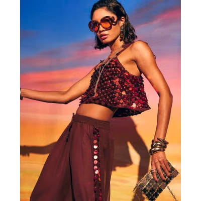 Brown Sequin Crop Top
