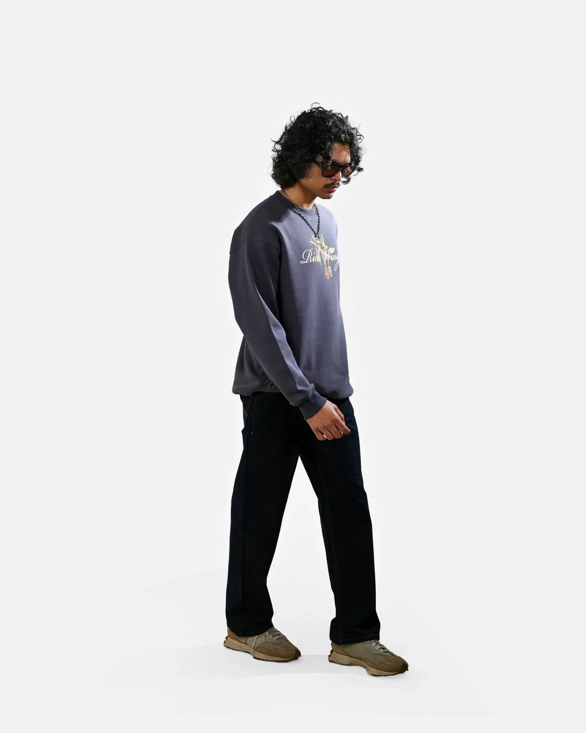 Rich Wings - Gray Oversized Printed Sweatshirt