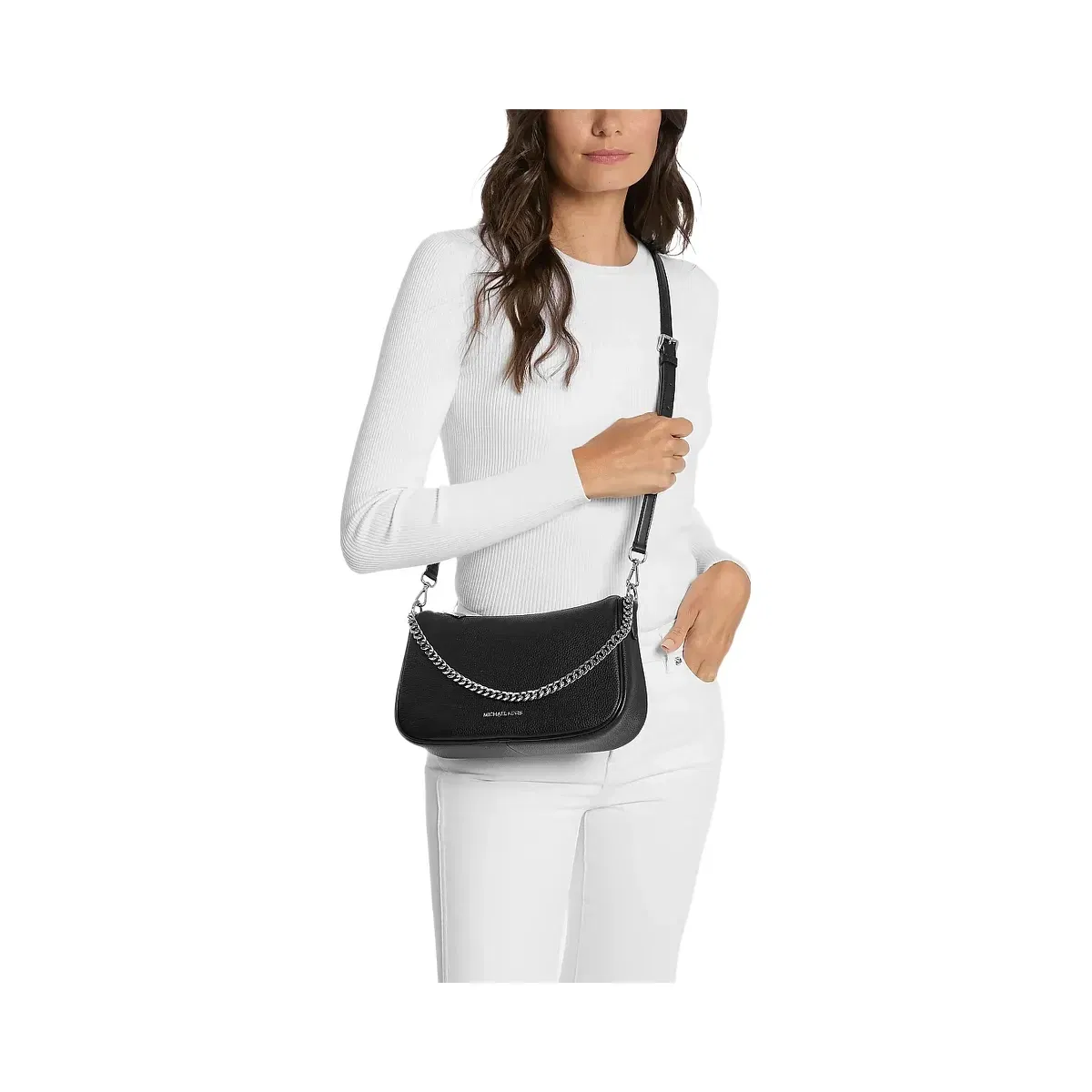 Michael Kors Carmela Medium Pebbled Leather Crossbody Bag Black