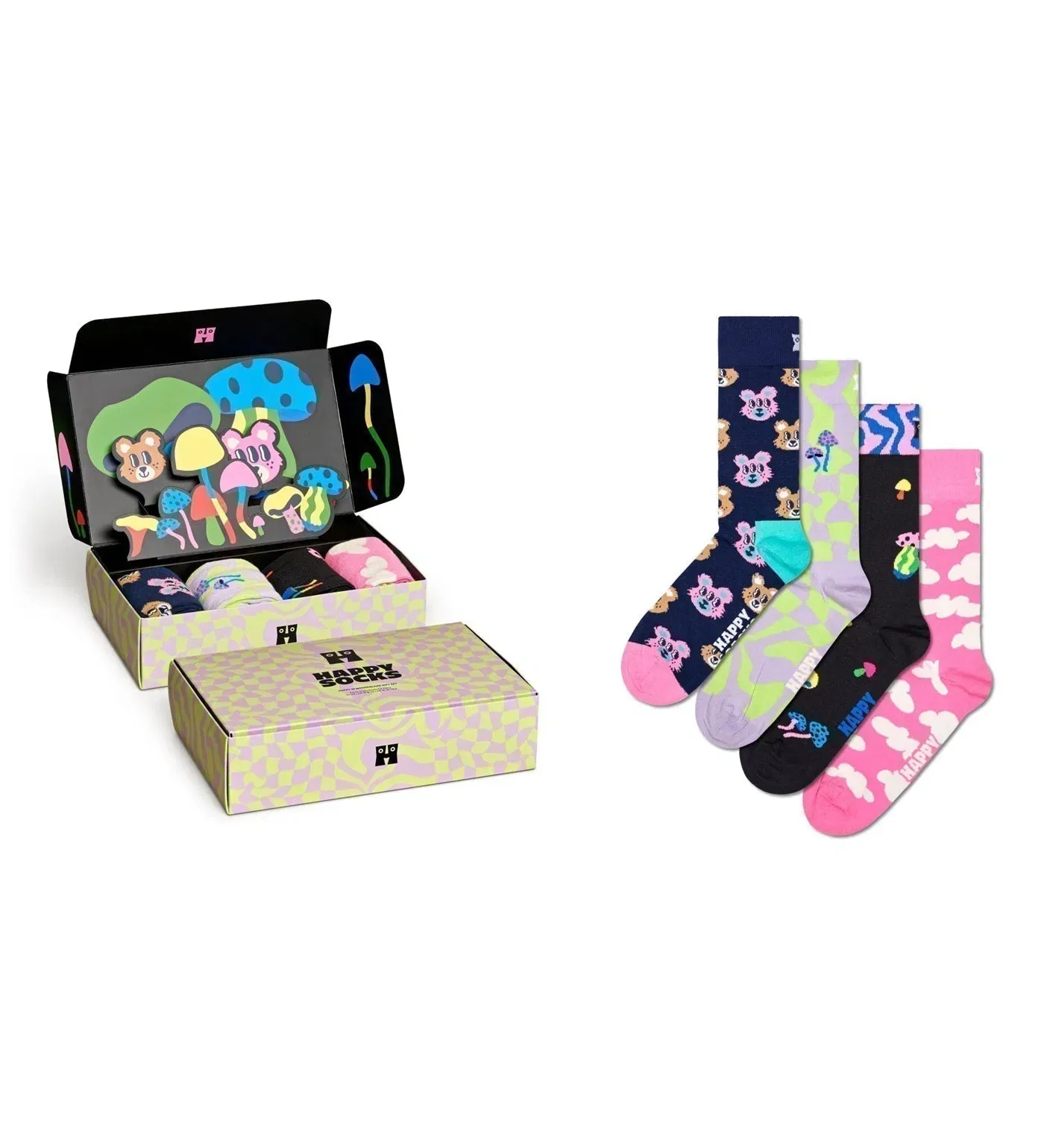 Happy Socks Unisex 4-Pack Happy In Wonderland Crew Length Socks Gift Set for Women and Men