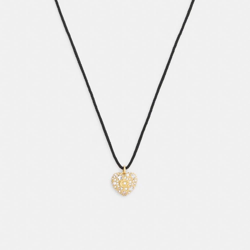 Coach Pavé Heart Cord Pendant Necklace Gold Black