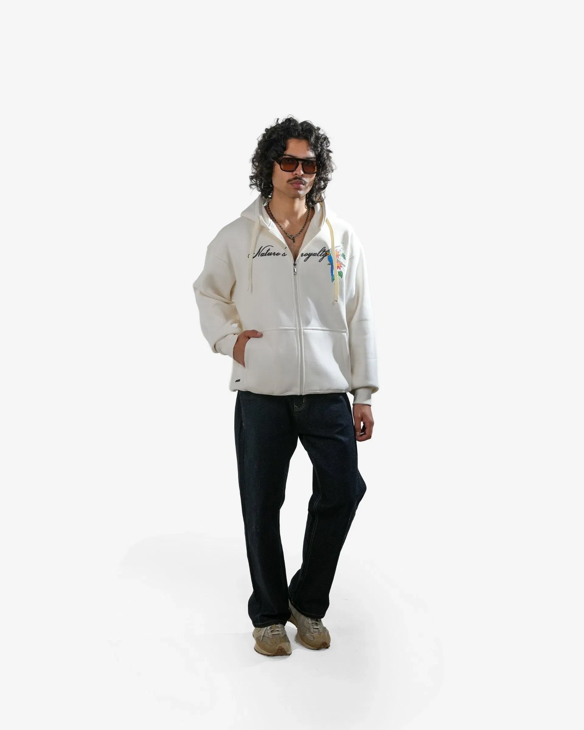 Nature's Royalty - Off-White Oversized Zipper Hoodie