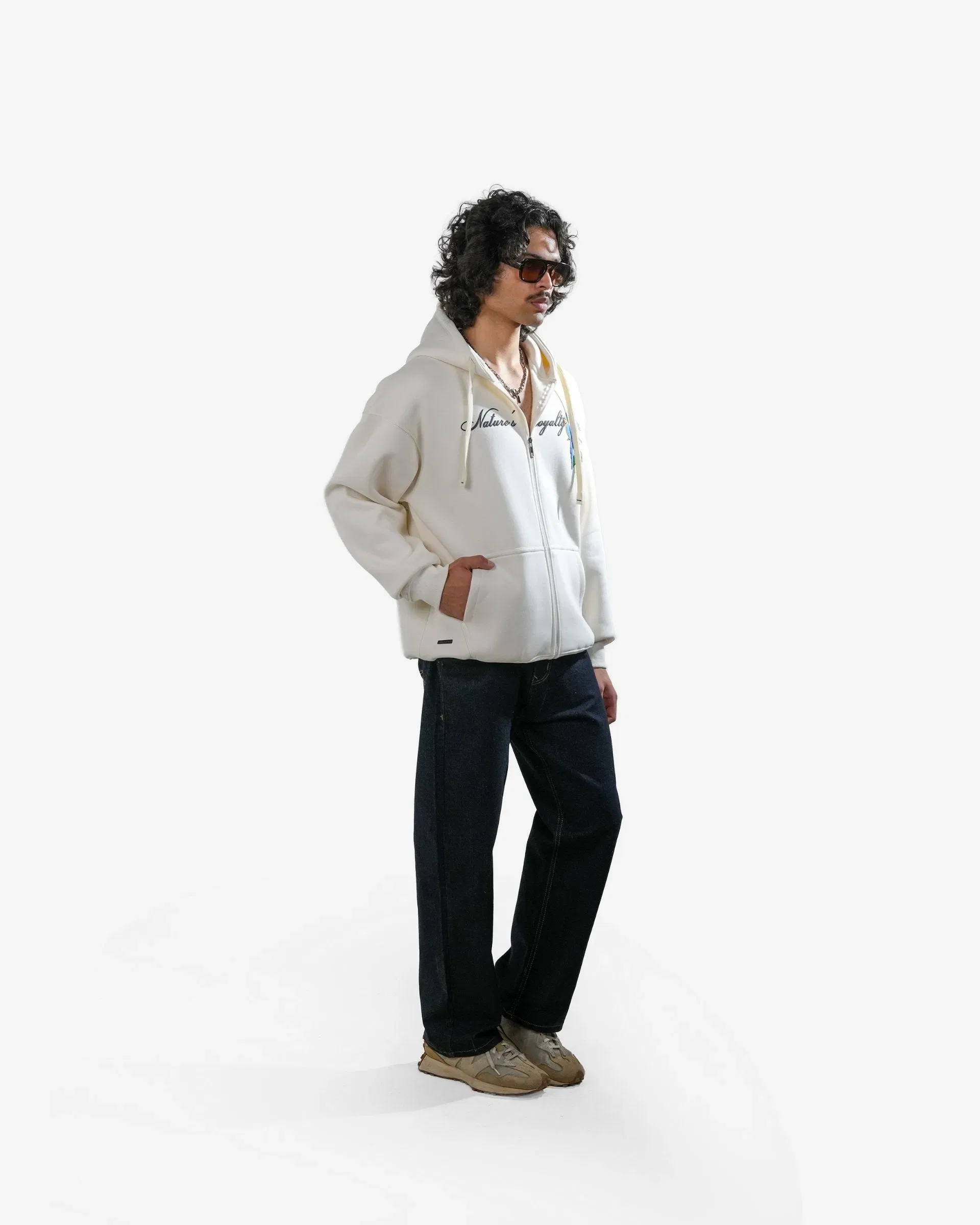 Nature's Royalty - Off-White Oversized Zipper Hoodie