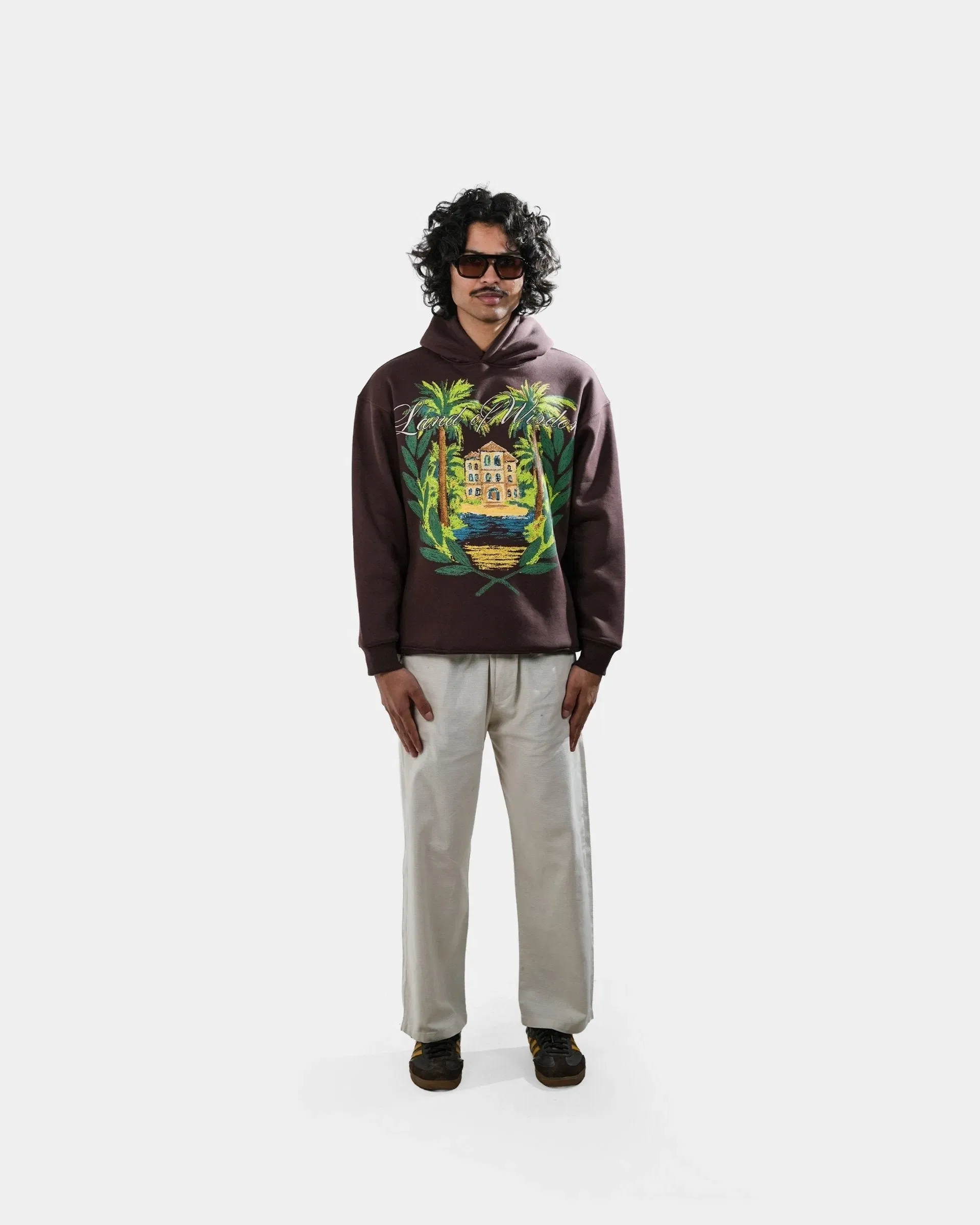 Land Of Wisdom - Coffee Printed Oversized Hoodie