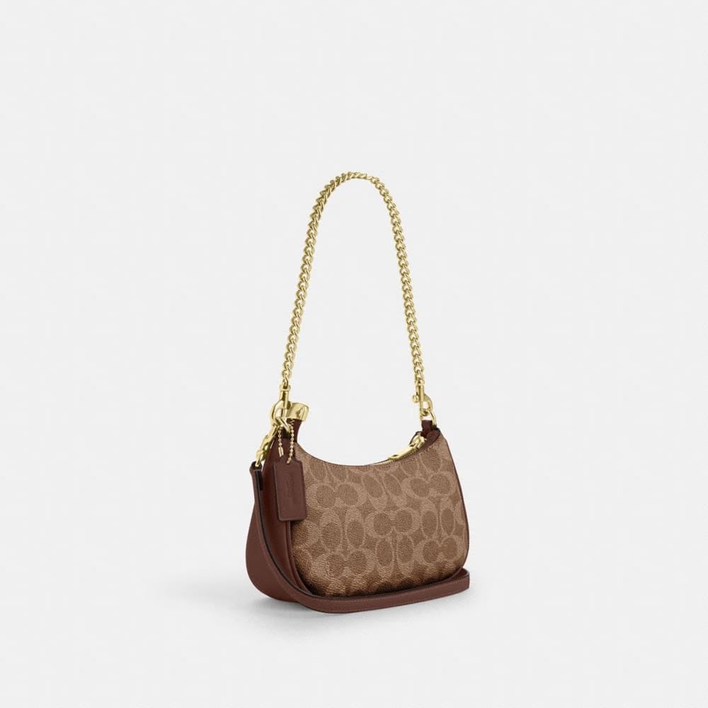 Coach Teri Mini Crossbody Bag In Signature Canvas Gold Tan Brown
