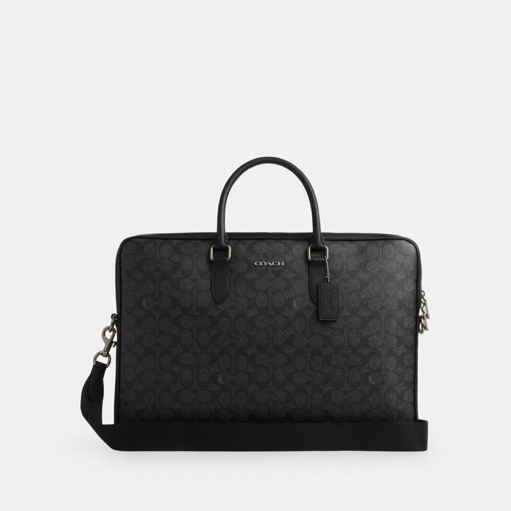 Coach Ethan Large Brief In Signature Canvas Gunmetal Charcoal Black
