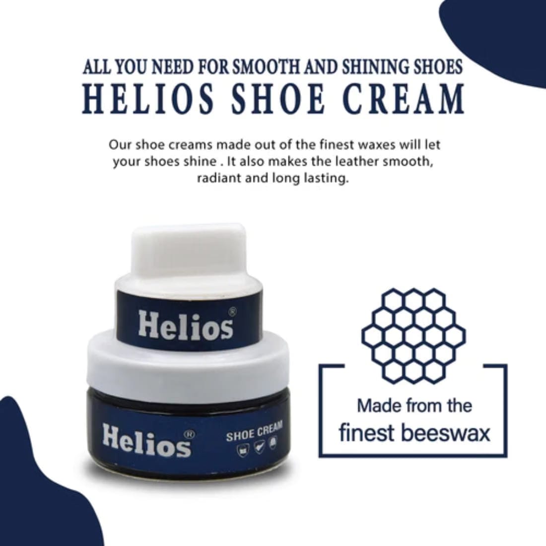 Helios Shoe Cream Glass Jar with Applicator with Helios Horse Hair Shoe Brush - (Light Brown, 6.5 Inch)
