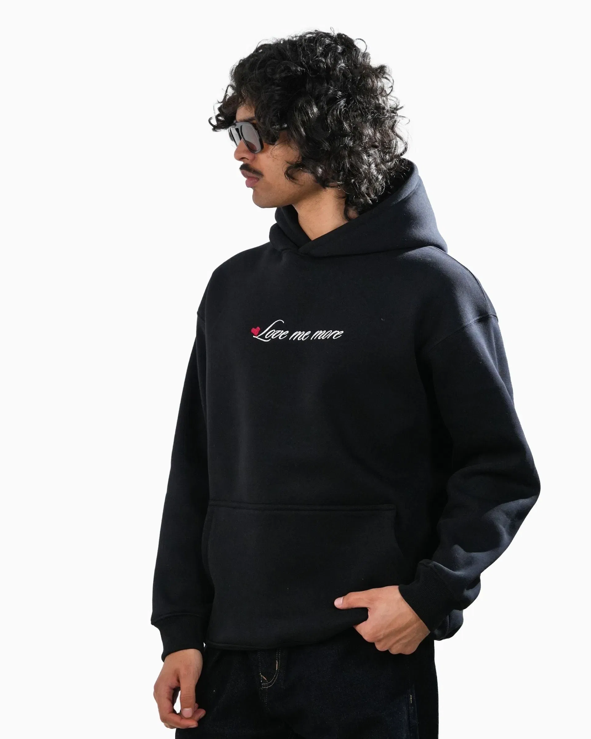 Love Me More - Black Printed Oversized Hoodie