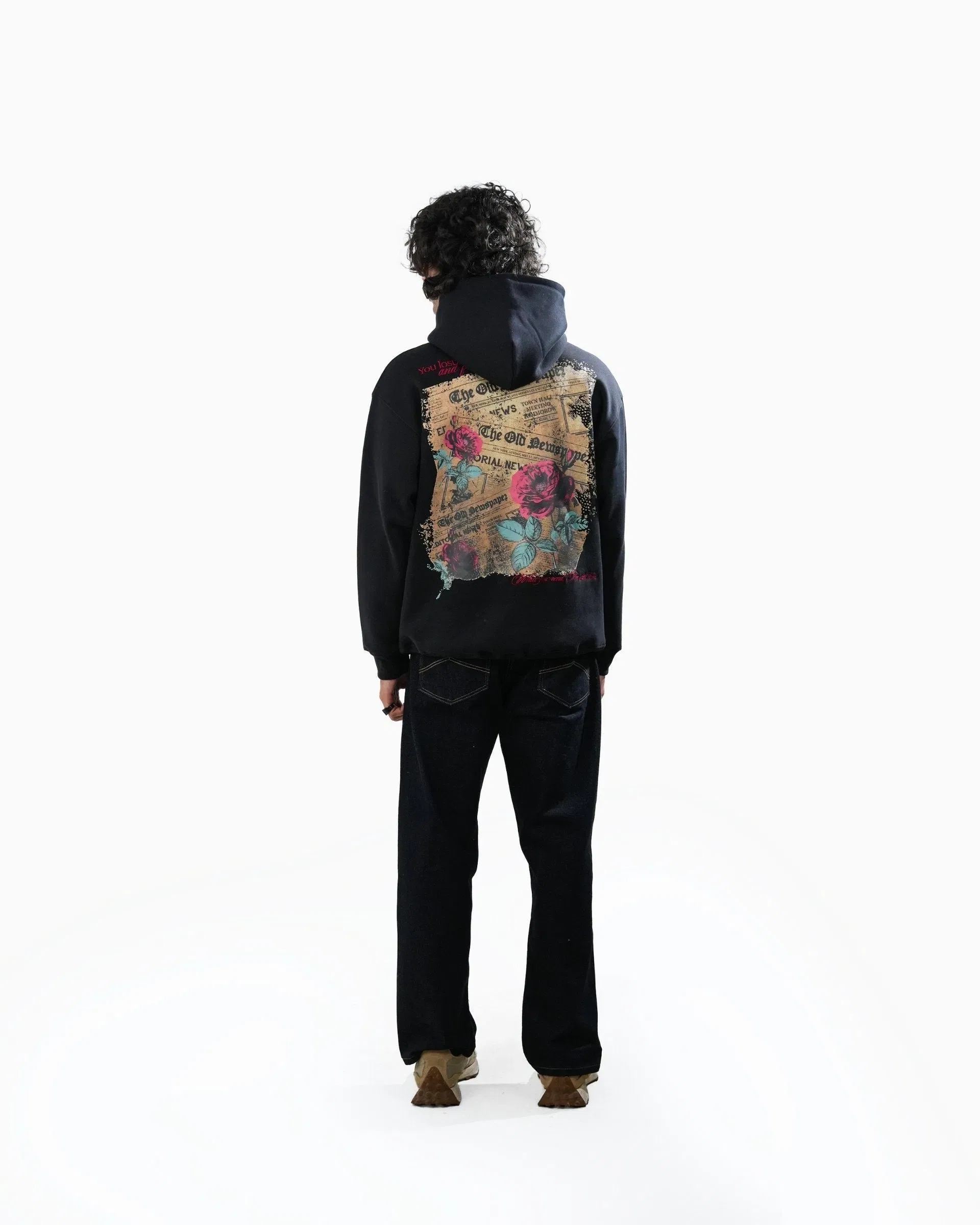 Love Me More - Black Printed Oversized Hoodie
