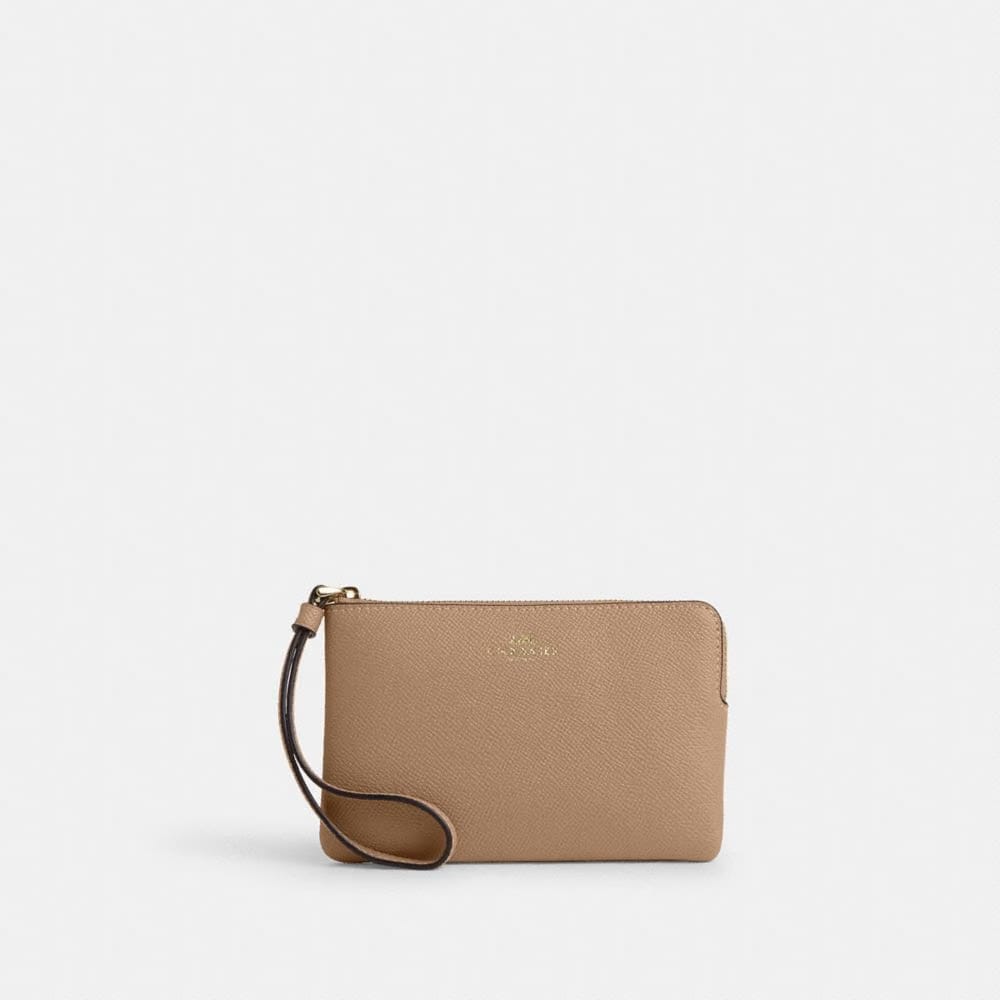 Coach Corner Zip Wristlet Gold Taupe