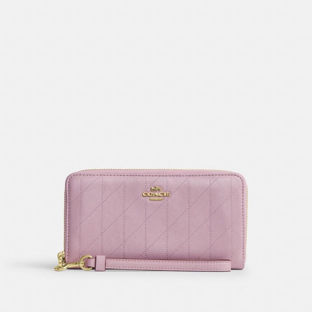 Coach Long Zip Around Wallet With Quilting Gold Carnation