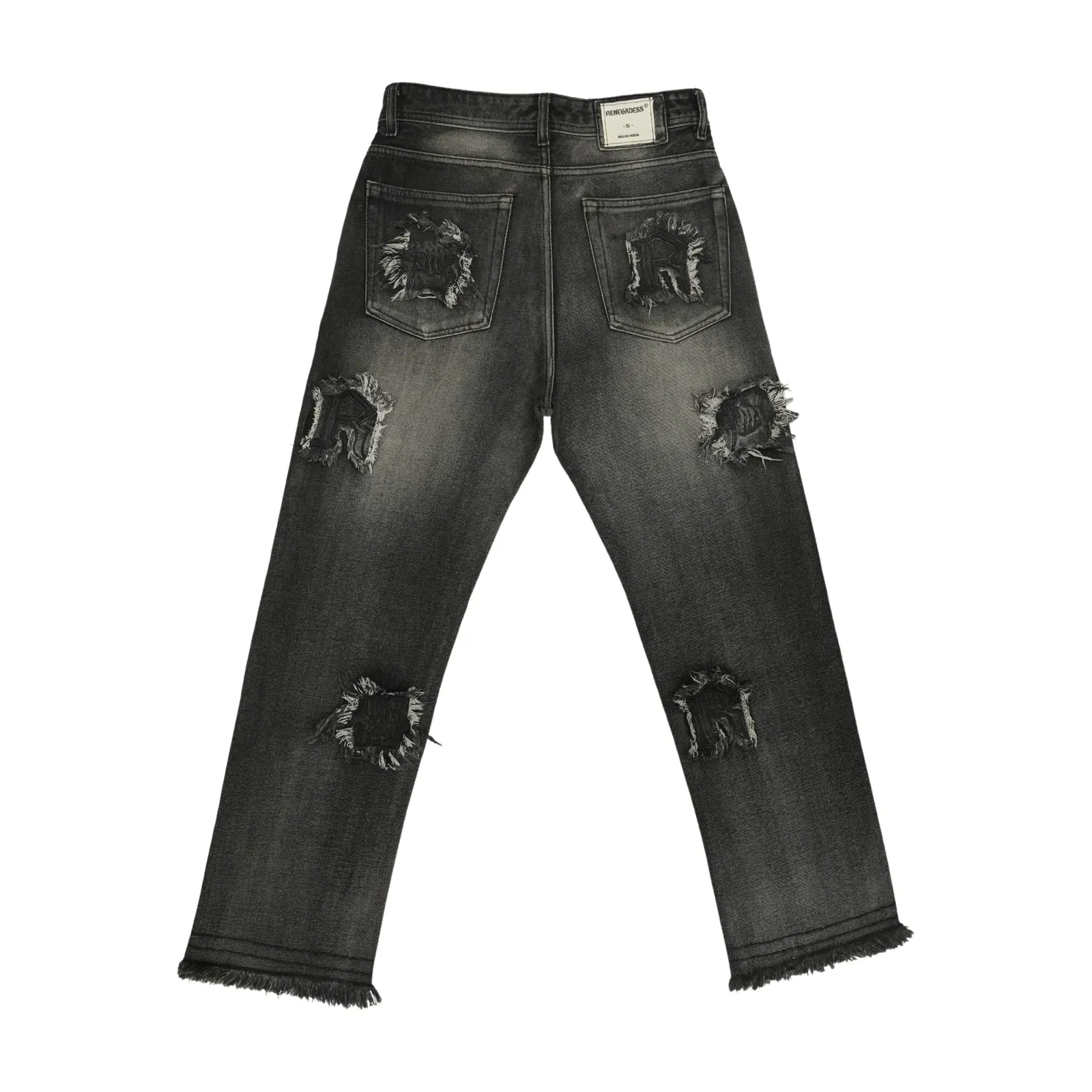 Frayed Collage Denim - Washed Black