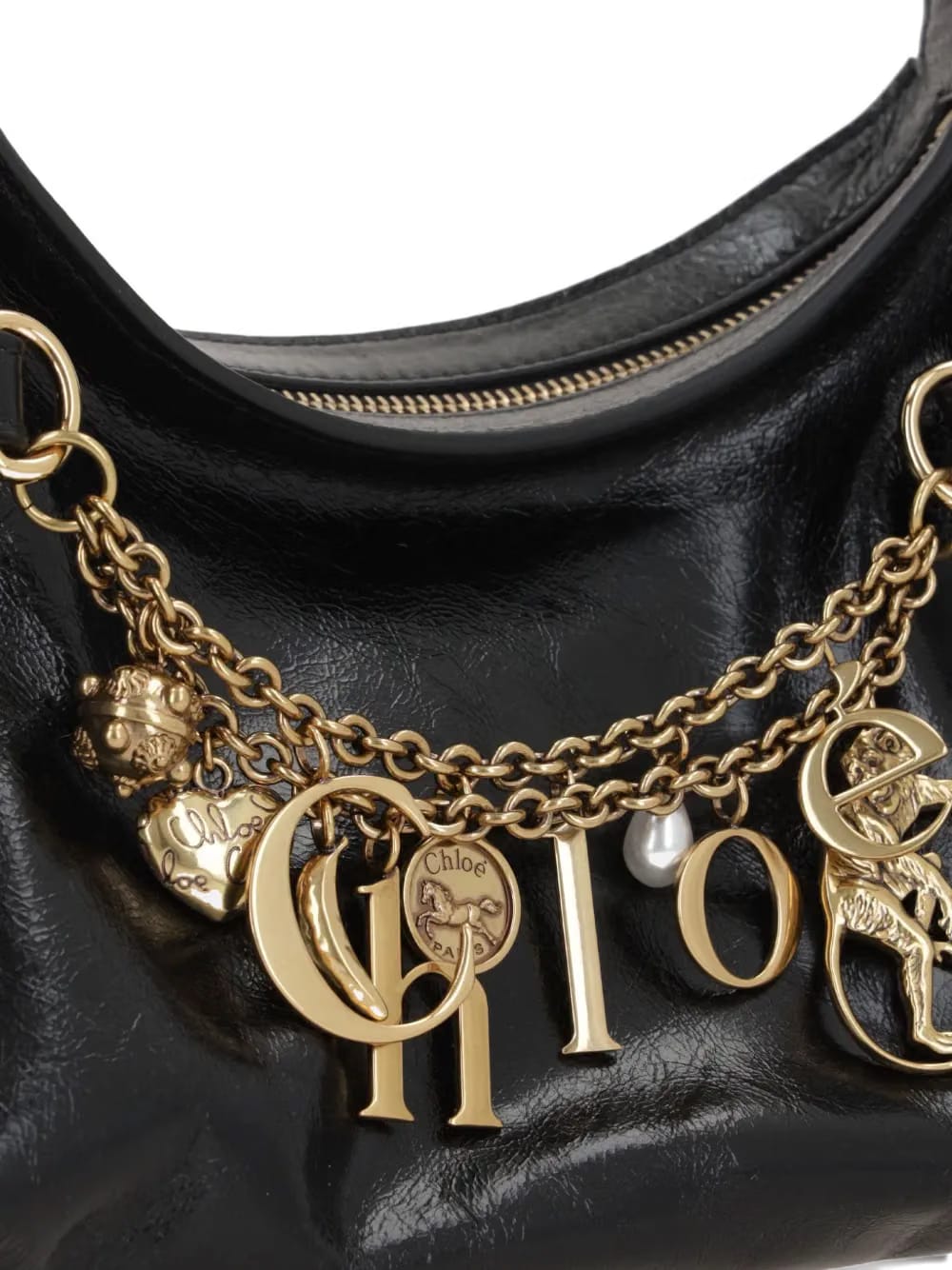 Charms embellished leather shoulder bag