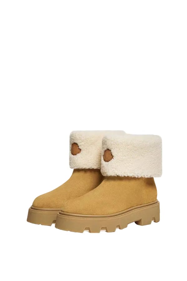 Moncler Aurea Mid Suede & Shearling Boots Camel Beige