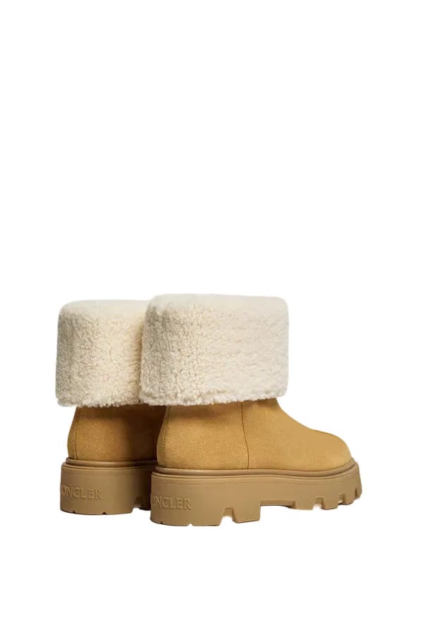 Moncler Aurea Mid Suede & Shearling Boots Camel Beige