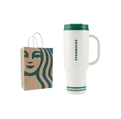 Starbucks Retro White & Green Series: Stylish, High-Capacity, Simple & Practical Stainless Steel Tumbler with Dual Drinking Openings (1189ml)