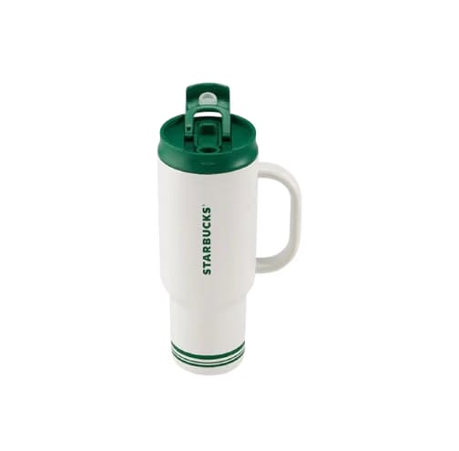 Starbucks Retro White & Green Series: Stylish, High-Capacity, Simple & Practical Stainless Steel Tumbler with Dual Drinking Openings (1189ml)