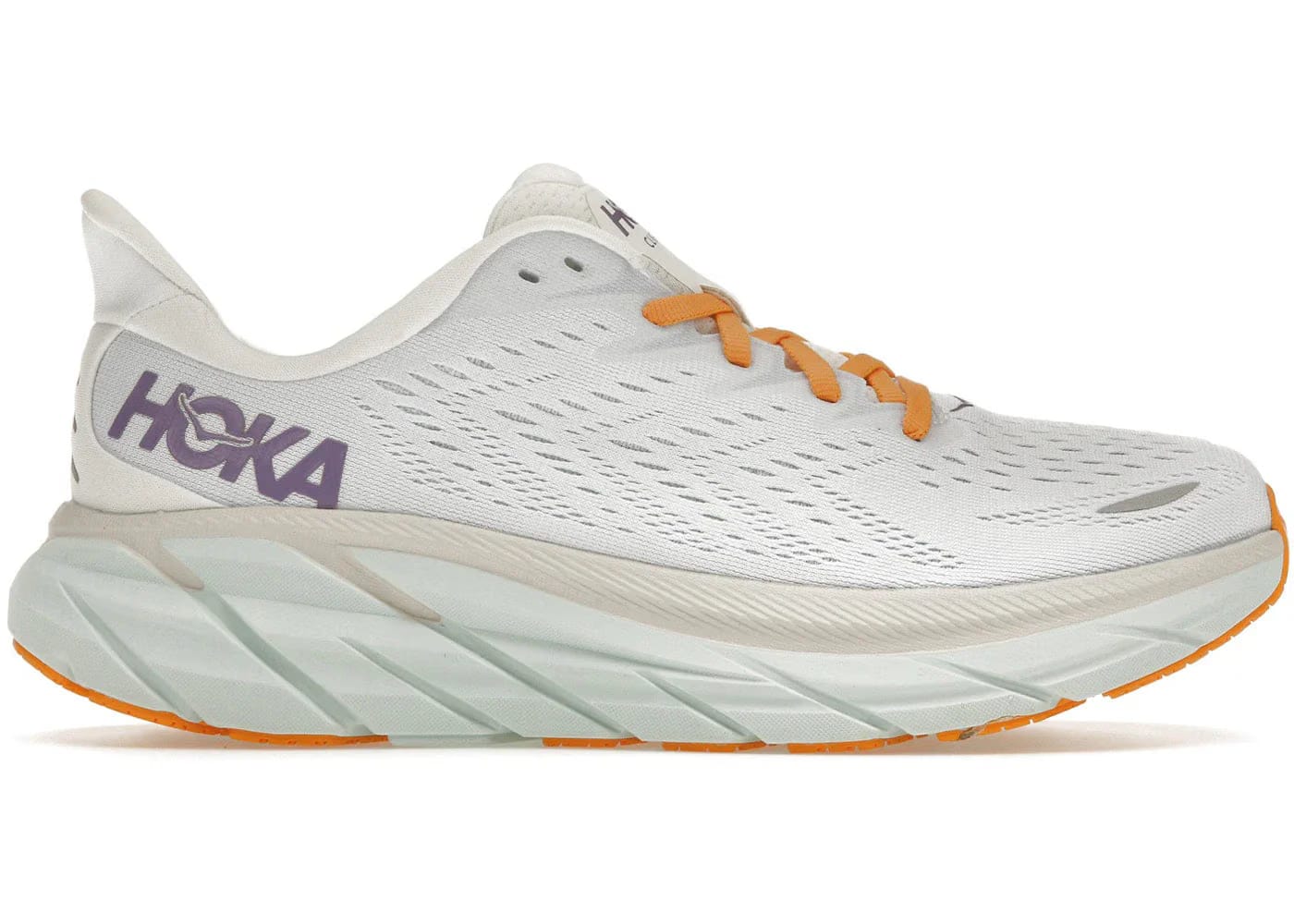 Hoka One One Clifton 8 Blanc De Blanc Purple Seafoam Womens