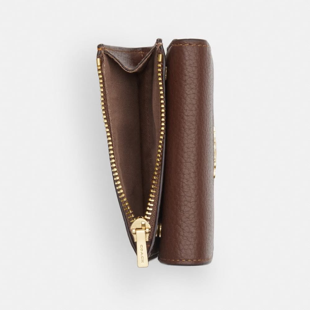 Coach Card Holder Wallet In Signature Canvas Gold Tan Brown