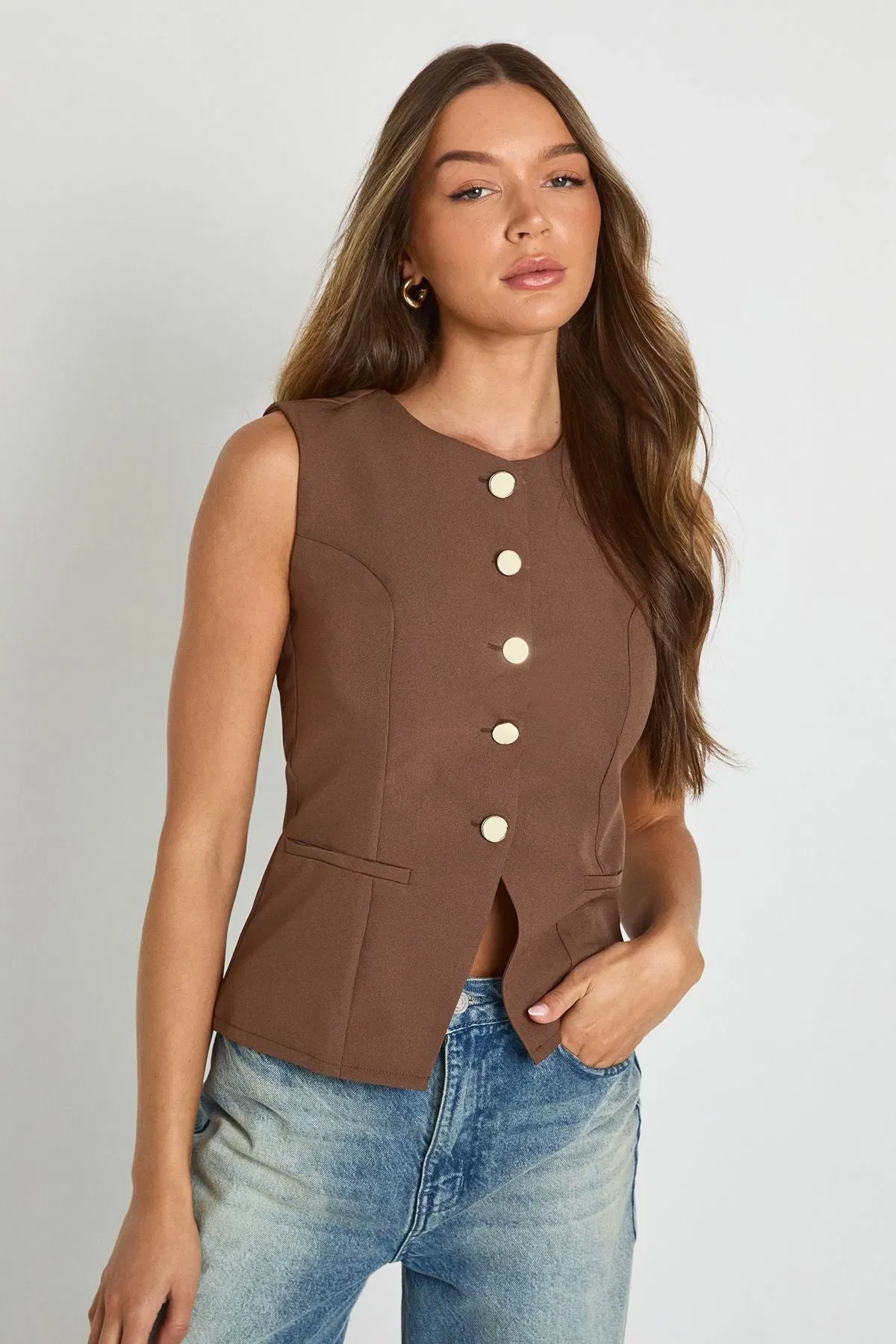 Button Trim Detail Tailored Waistcoat