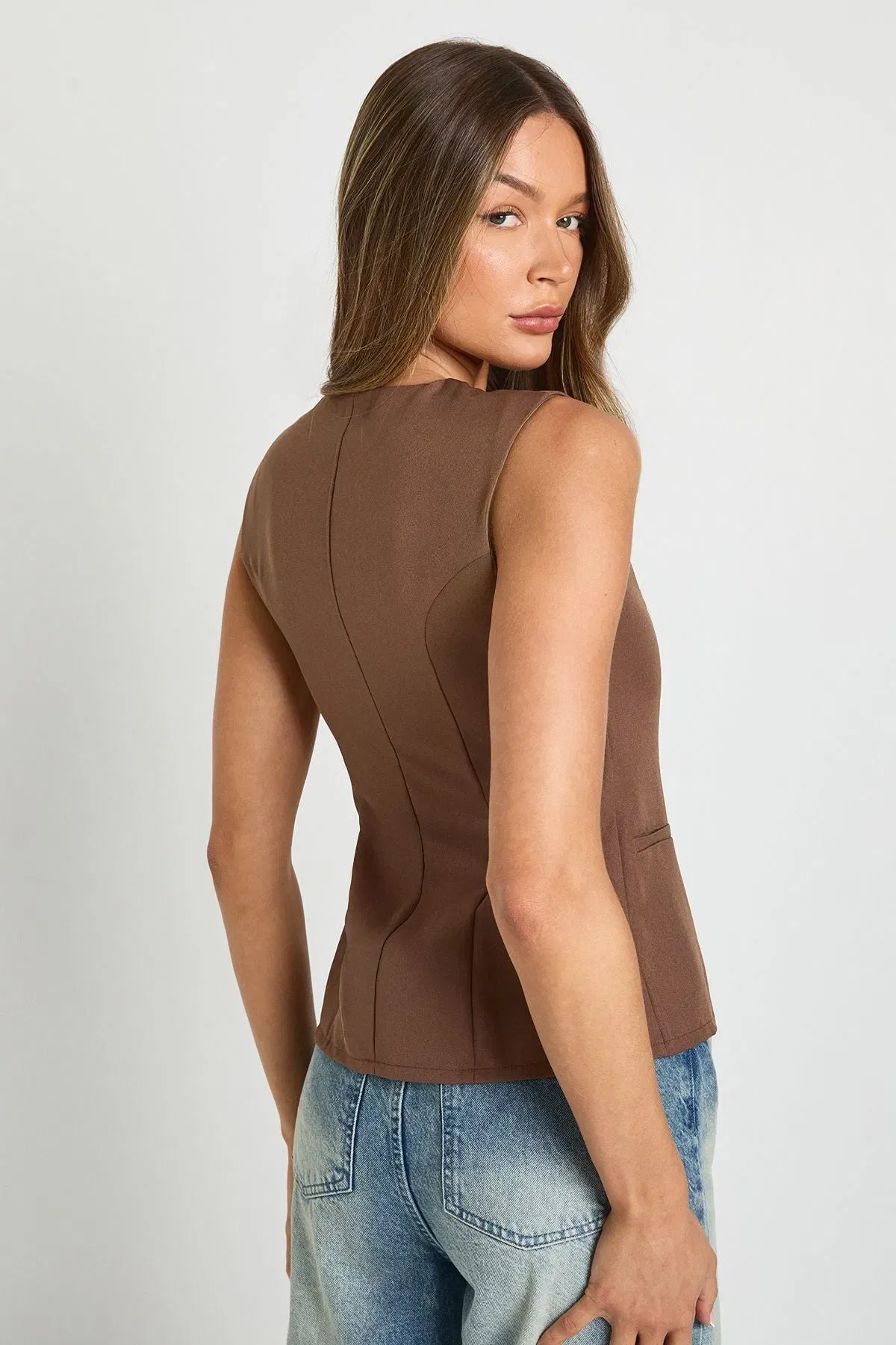 Button Trim Detail Tailored Waistcoat