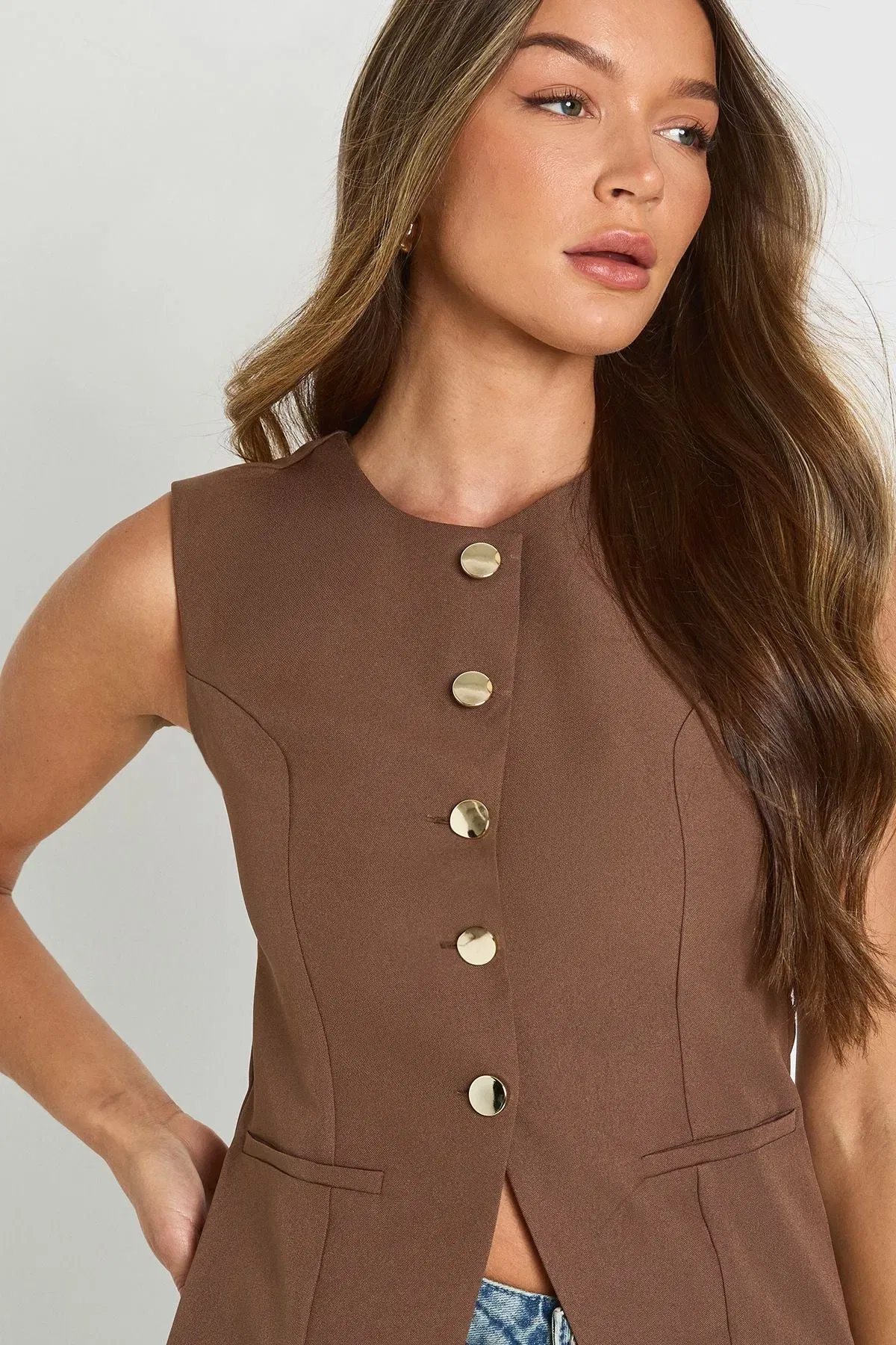 Button Trim Detail Tailored Waistcoat