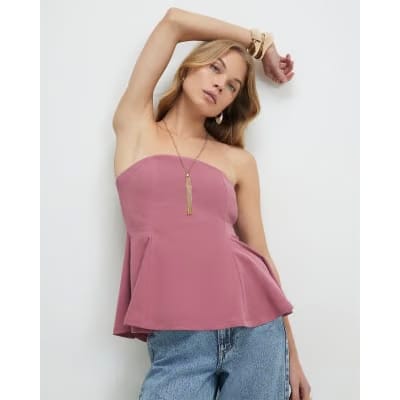 Pink Sleeveless Peplum Bandeau Top