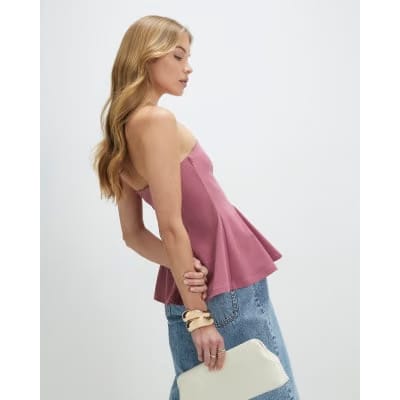 Pink Sleeveless Peplum Bandeau Top